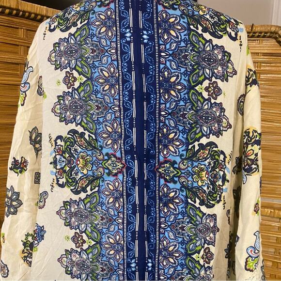 Pinky Floral Kimono duster with Blue and Cream Accents cottagecore boho medium - Picture 11 of 11